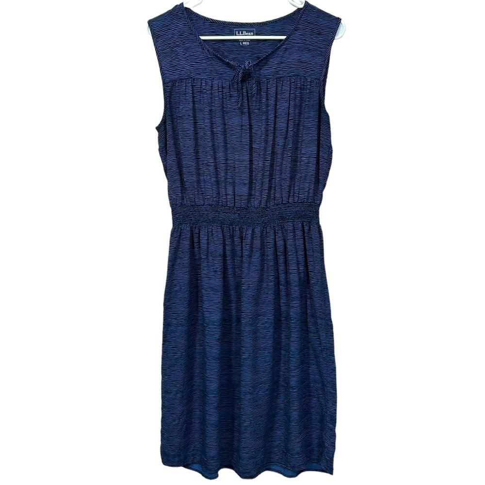Ll Bean Blue and Black Print Casual Light Viscose Summer Dress Size Large